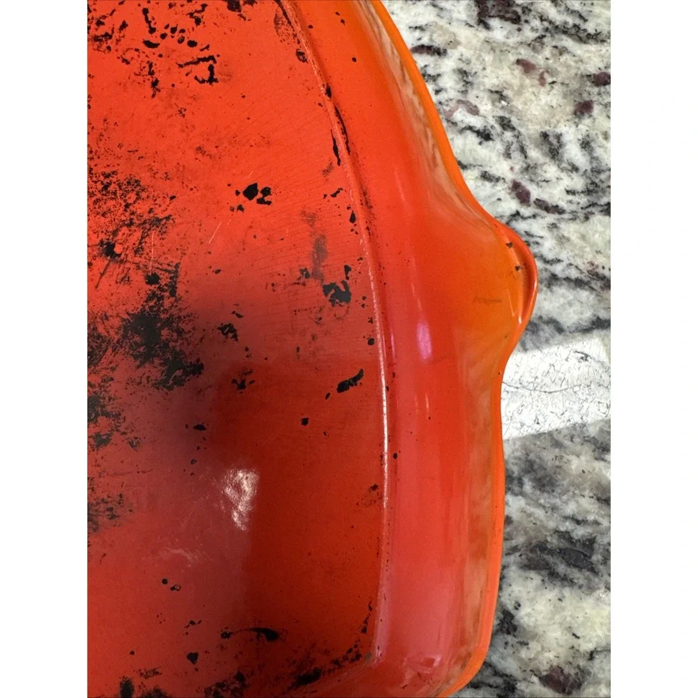 Le Creuset #26 Red Enameled Cast Iron Square Grill Pan Skillet Griddle Orange